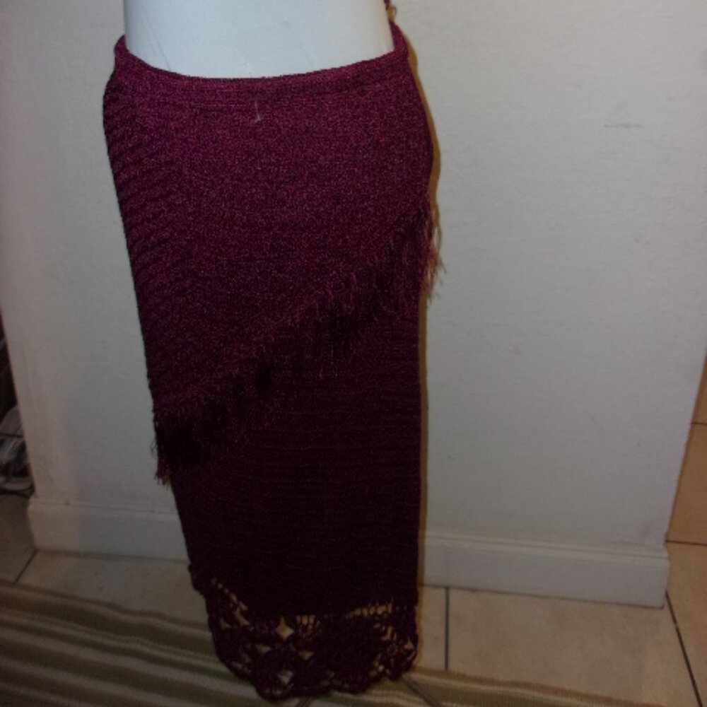 KRASHETTA BURGUNDY CROCHET LONG SKIRT PXL